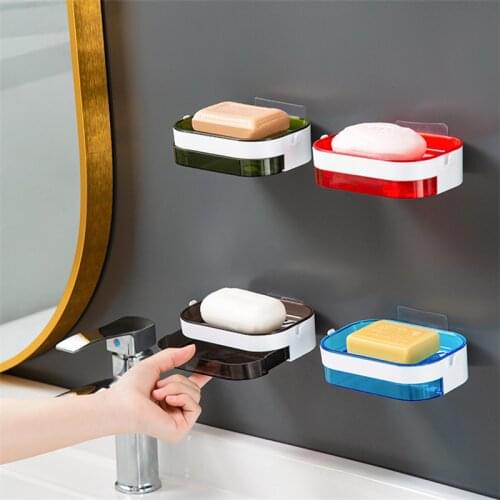 Creativity Wall-mounted Self Adhesive Soap Holder Bathroom Portable Shower Soap Dish With Drain Shower Plates Soap Storage Box