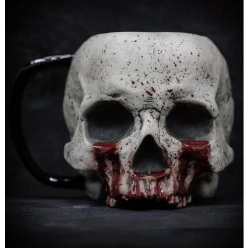 480ml Resin Skull Cup Beer Mug Simulation Wooden Barrel Beer Double Wall Drinking Mug Metal Insulated Halloween Bar Drinkware