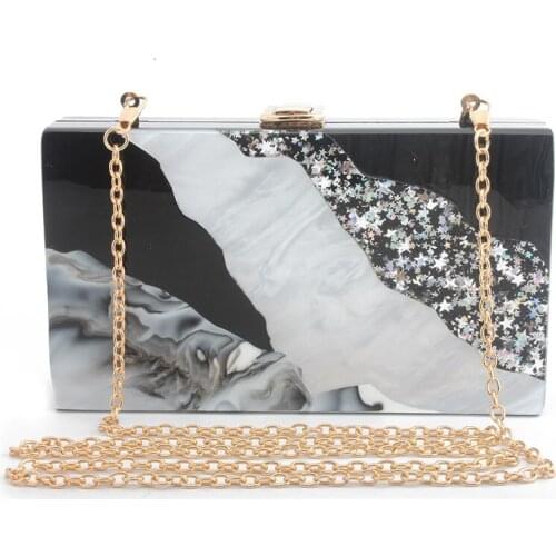 Fashion Acrylic Women Clutch Bags Lady Casual Handbag Evening Clutch Box Geometric Pattern Flap Wallet Shoulder Crossbody Bag