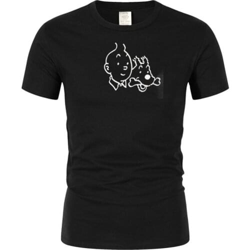 Tintin T-shirt Tintin and MILOU commodity T-shirt 100% cotton pattern T-shirt classic short sleeve mens T-shirt