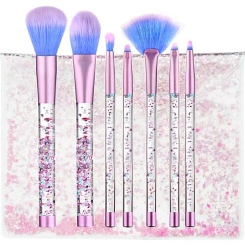 7Pcs Makeup Brushes Set Transparent Liquid Glitter Powder Foundation Eyeshadow Brush Kit with Bag Unicorn pincel maquiagem