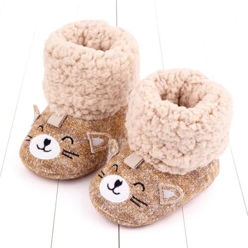 New 2021 Winter Baby Boots Cute Cat Girls Boys Knitting Booties Super Keep Warm Infant Toddler Soft Bottom Snow Shoes 0-18 M