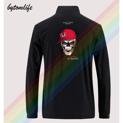 Honda CR-V Skull Cap-Top Slim Sport Jacket Mens Street Windbreaker Zipper Thin Jacket Casual Back Printing Jacket Asian Size