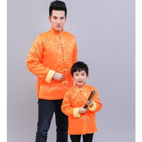 Parent Child New Year Clothing Chinese Traditional Costumes Tang Suit for Man Women Kids Boy Girl Winter Reversible Thick Coat