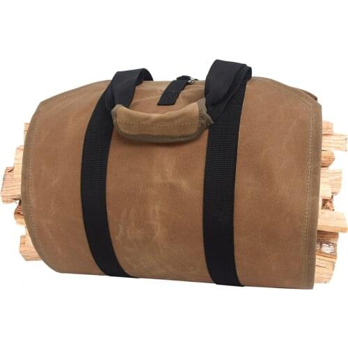 Durable Waxed Canvas Firewood Log Carrier Heavy Duty Tote, Fire Place Wood Carring Bag with Handles for Camping Indoor
