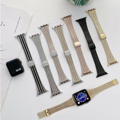 Slim Stainless Stainless Metal Link Watch Strap For Apple Watch Band Series 6 SE 5 4 3 2 1 iWatch 38 40 42 44mm Wrist Bracelet