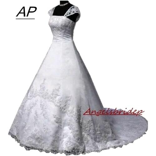 ANGELSBRIDEP Romantic A-Line Wedding Dresses 2021 Robe De Mariage Sexy Halter Neck Cap Shoulder Applique Bridal Gown Online Shop