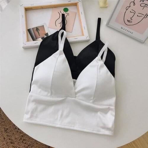 Sexy Women Wireless Bralette Crochet Top Satin Crop Tops Female Spaghetti Strap Tshirt Cropped With Chest Padded Camisole
