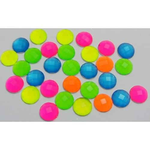 200 Mixed Neon Color Flatback Acrylic Round Rhinestone Gems 8mm No Hole