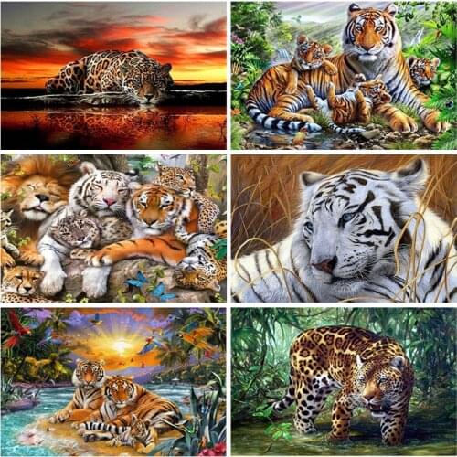 Tiger DIY 5D Diamond Painting Full Square/Round Drill Animal Diamont Embroidery Cross Stitch Rhinestones Mosaic Home Decor Gift