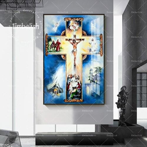 Embelish The Catolic Cross Against The Blue Sky Jesus Christ HD Canvas Paintings For Living Room Home Decor Wall Art Pictures