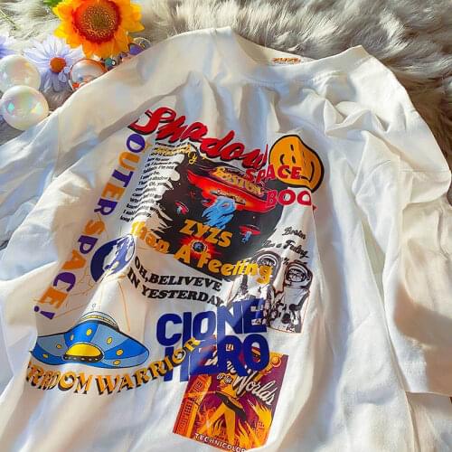 Hip Hop Streetwear Creative Graphic Alien Print T Shirts 2021Summer New Fashion Goth Teens Clothes O-neck Casual Korean Tee Tops