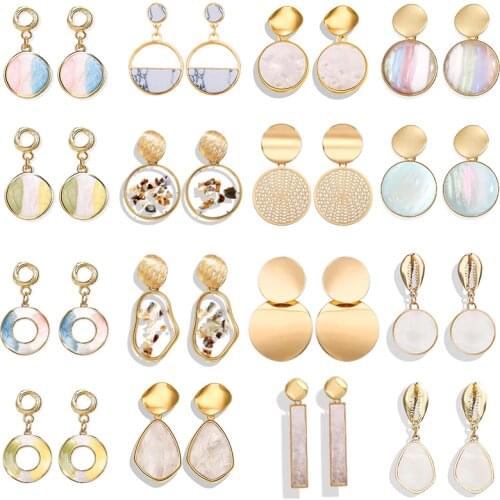 17KM Vintage Acrylic Geometric Shell Dangle Earrings For Women Round Small Drop Earring 2020 New Design Spring&Summer Jewelry