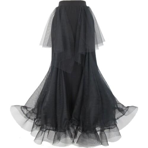 Modern Ballroom Dance Skirt For Women Adult Black Lace National Standard Dance Practice Clothes Waltz Big Swing Skirt DQL4896