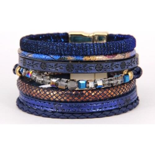 ZG 2018 Brand New Crystal Glass beads and PU leather Bracelet for women in 3 colors with Latest Material Hand Made bracelet