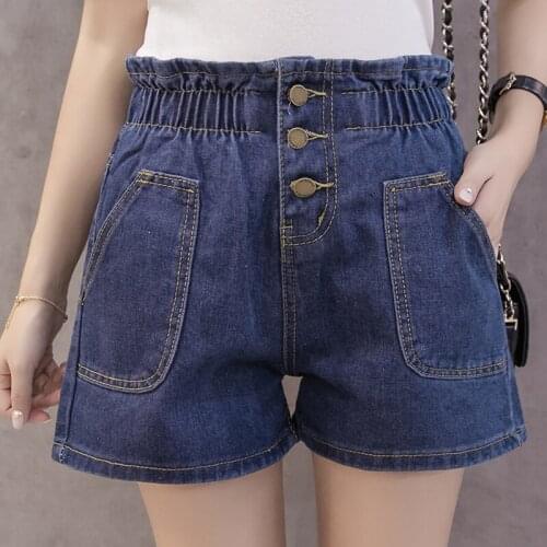 Big Size S-5XL High Waist Hole Women Denim Shorts Elastic Waist New Female Shorts Loose Fashion Summer Women Shorts