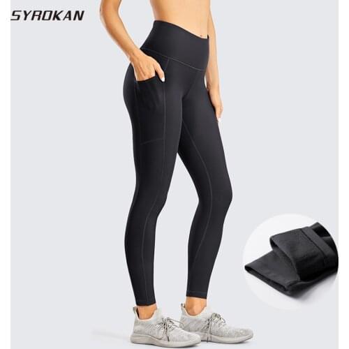 SYROKAN Fleece Lined Leggings Women 7/8 High Waist Yoga Pants Winter Warm Workout Tight with Pockets -25 Inches
