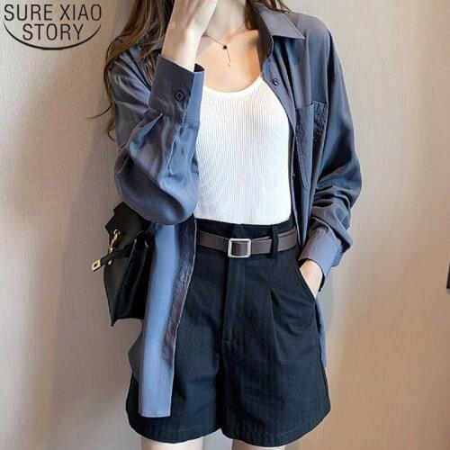 2021 Spring Women Solid POLO Collar Cardigan Autumn Office Lady Loose Shirt Korean Fashion Long Sleeve Shirt Casual Blouse Tops