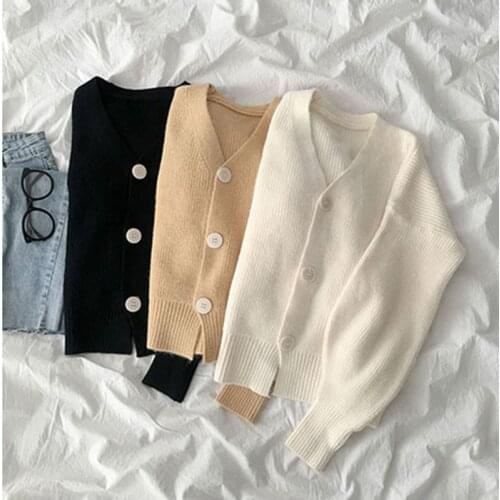 Women Knitted Cardigans Sweater Fashion Pure color sweater 2021 newAutumn Long Sleeve Loose Coat Button V Neck wild Female Top