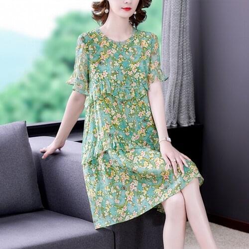 2021 Summer New Fashion Beach Vacation Loose and Comfortable Floral Round Neck Short Sleeve Dress Dress for Women