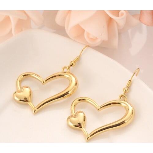 Gold Heart drop Earrings Women/Girl,Love Trendy fashion Jewelry wedding bridal party kids children best gift