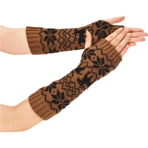 1 Pair Autumn Winter Women Knit Gloves Arm Wrist Sleeve Warmer Girls Fawn Long Half Winter Mittens