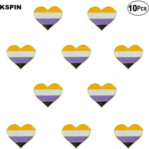 Nonbinary Pride Heart Shape Lapel Pin Flag badge Brooch Pins Badges 10Pcs a Lot