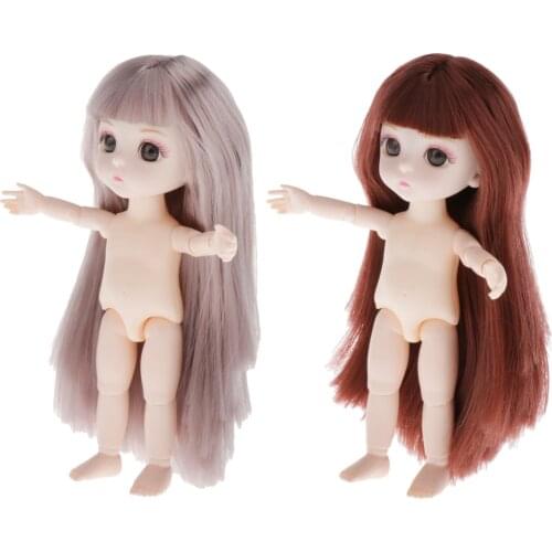 2 Pieces Flexible 16cm 13 Jointed 1/12 Mini Girl Doll Body for DIY Jointed Dolls Accessories