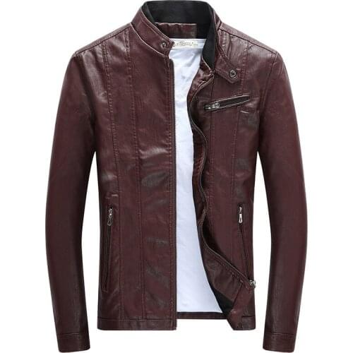2019 New Autumn Winter Korean Version Fashion PU Jackets Motorcycle Biker Faux Leather Jacket Men Clothes Jacket Coats Size 4XL