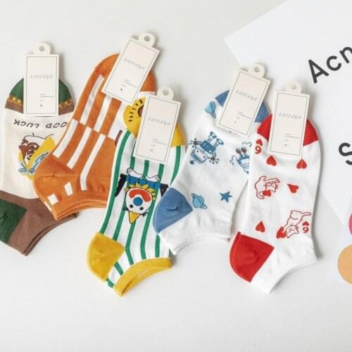 2021 summer Spring New Japanese Kawaii Harajuku Socks Women Cotton Cartoon Stripe Cute Socks Stealth Short Low Woman Socks