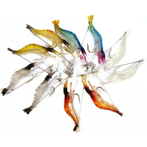 5pcs PVC Plastic Lures Saltwater Freshwater Noctilucent Bait Luminous Shrimp Shape Fishing Hook