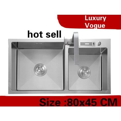 Free shipping Apartment kitchen manual sink double groove wash vegetables 304 stainless steel vogue hot sell 80x45 CM