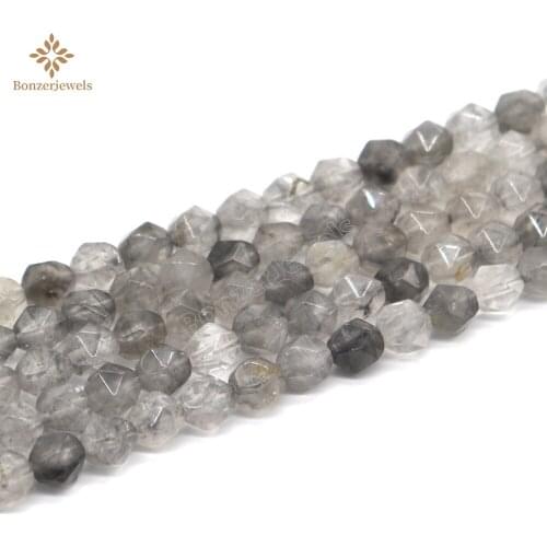 Diamonds Natural Stone Faceted Cloudy Quartzs Round Loose Beads Spacer Star Cut Polygon Beads For Jewelry Making DIY Bracelets