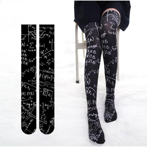 Formula Printed Stockings Lolita Japanese School Girls Thigh Highs High Socks Cosplay Fancy Long Leg Warmer