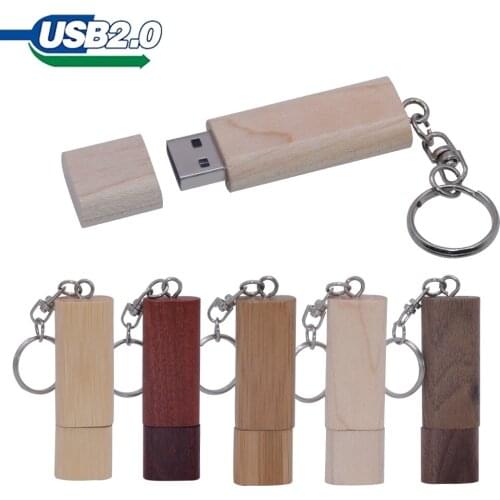 Wooden USB2.0 Flash Drive 4GB 8GB 16GB 32GB 64GB Gifts KeyChain Pen Drives Wedding Box Memory Stick Free LOGO U Disk logo custom