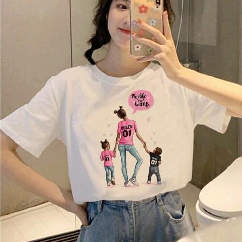 Family Sleeve Fun T-Shirt Mother and daughter Print T-shirt Lady Casual sweet heart T- shirt Summer Harajuku Top T-shirt