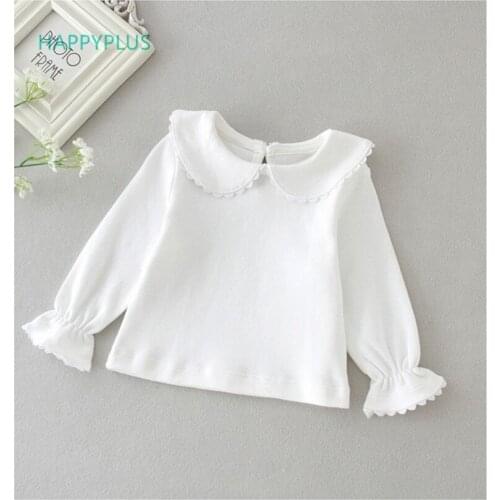 HAPPYPLUS Beige Red Baby Girl Blouse Peter Pan Collar Long-sleeve Infant T-Shirts Princess Baby Tops Clothes for Christening Tee