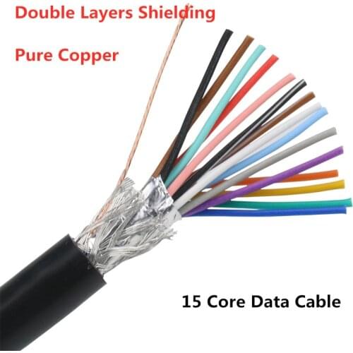1M 15 Core PVC Shielded Signal Wire Black Headphone Cable Cord Signal Audio Shielding Cable DB15 Cables 15 Needle Serial Thread