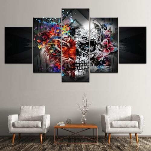 Canvas Painting 5 Pieces Animals Abstract Tiger Skull HD Printing Wall Art Modular Poster Modern Pictures Frame Decor Room