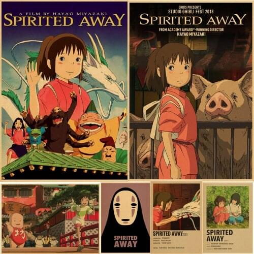 Kawaii Miyazaki Hayao Spirited Away Vintage Classic Anime Cartoon Kraft Paper Poster Painting Wall Stickers Home Decorative