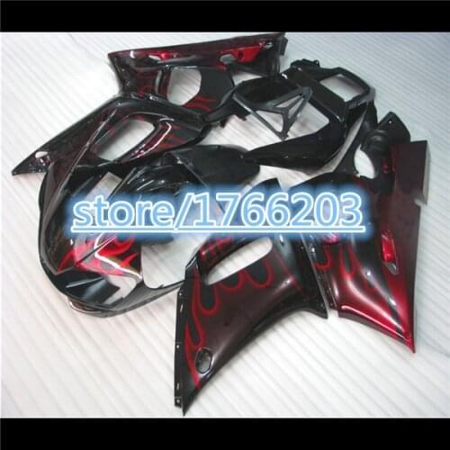 Fairing kits for YZFR6 1998 1999 2000 2001 2002 fairings YZF R6 98-02 Red flame in black YZF1000 body partsBBF