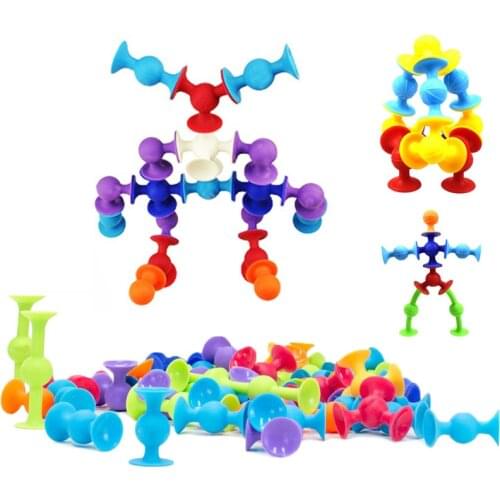 Soft Silicone Sucker Building Blocks Toys DIY Silicone Block Model Sucker Assembled Construction Educational Funny Toys For Kids