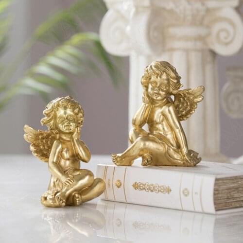 Creativity Resin Figurines Cute Angel Bedroom Bedside Statue Wedding Center Desktop Ornaments Retro Relief Home Decoration