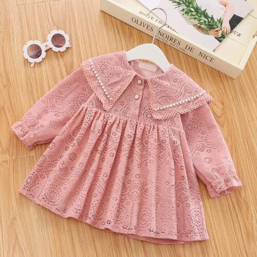 Childrens clothing 0-4 years old spring and autumn female baby long-sleeved lace hollow dress baby girl princess dress