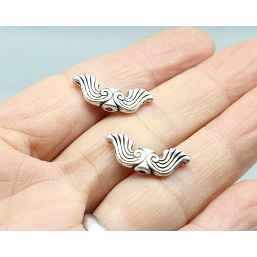 300pcs alloy Spacer Beads Wing Antique Silver Pattern Color Plated About 19mmx8mm,Hole:Approx 1.3mm antiqued double sided, wing