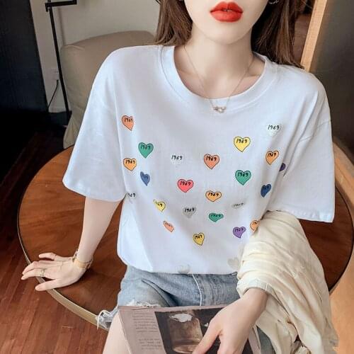 Summer Short Sleeve Heart-shaped print Fashion Lady T-shirts Top T Shirt Womens Graphic Female Tee T-Shirt white tshirt