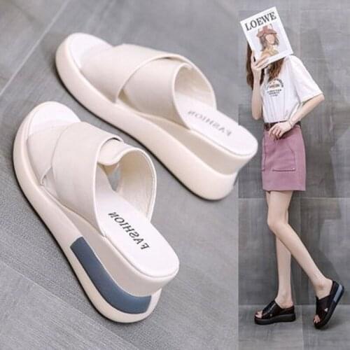 Summer New Fashion All-Match Open-Toed Simple Slope With Elegant Ladies Slippers Large Size 34-40 For Outer Wear