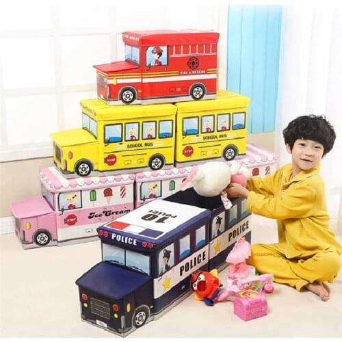 Multi-Function Cartoon Bus Shape Storage Box for Toys Kids Clothes Folding Cartoon Car Toy Storage Basket Children Storage Bin