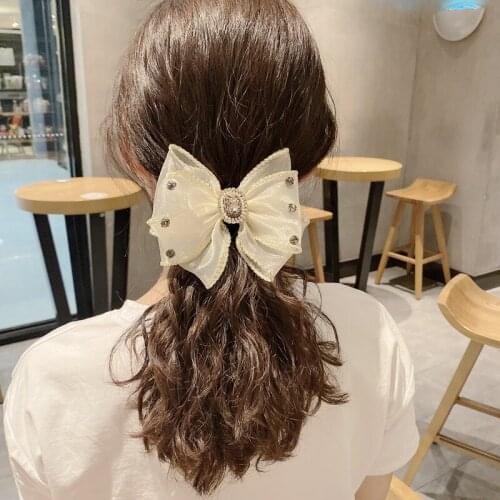 Fashion Organza Bowknot Rhinestone Hair Tie for Women 2021 Korea Modal Head Rope