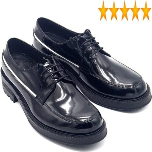 Brand Genuine Leather 2021 Men Cowhide Height Increasing White Striped Derby Male Shoes Office Wedding Black Dress Zapatos